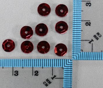 Пайетки круглые. Цвет - красный (тиснение), Ø - 6 мм, уп/20 грамм. №64 - 1