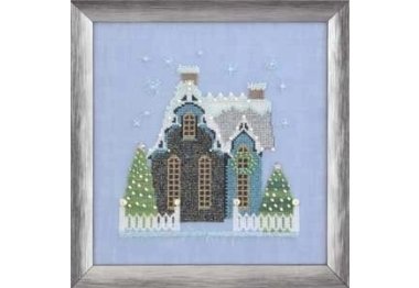  NC163 Little Snowy Blue Cottage//Маленький засніжений блакитний котедж. Схема для вишивки хрестиком на папері Nora Corbett