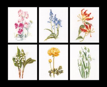 3086 Six Floral Studies Linen. Набор для вышивки крестом Thea Gouverneur - 1
