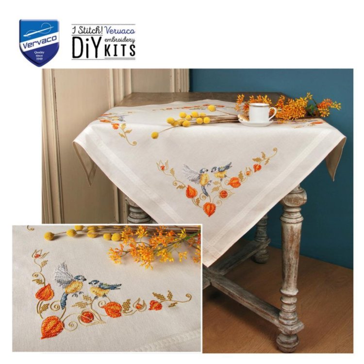 PN-0191006 Пташки на фізалісі. Набір для вишивки скатертини хрестом Vervaco - 1