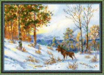 1528 Лось в зимнем лесу. Набор для вышивки крестом Риолис - 1