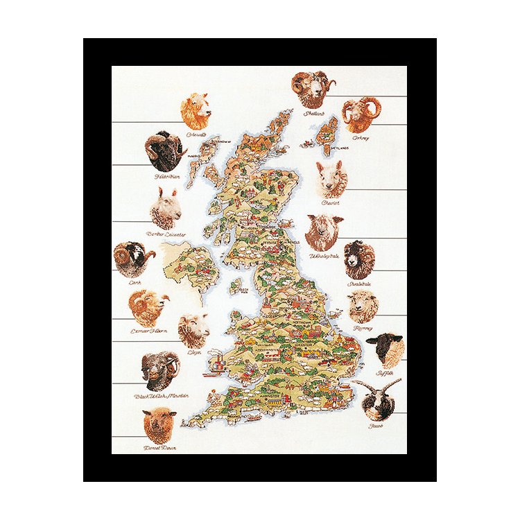1076 Sheep Map Of Great Britain Linen. Набір для вишивки хрестом Thea Gouverneur - 1