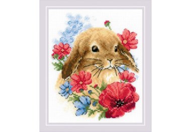  1986 Кролик у квітах. Набір для вишивки хрестиком Ріоліс