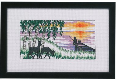  92-3184 Олени и рыбак (Deer & fisherman. Набор для вышивания крестом PERMIN