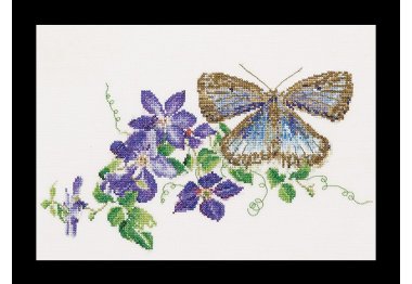  438 Butterfly-Clematis Linen. Набор для вышивки крестом Thea Gouverneur