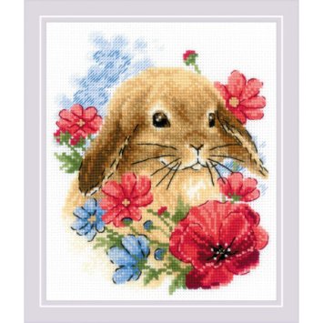 1986 Кролик в цветах. Набор для вышивки крестом Риолис - 1