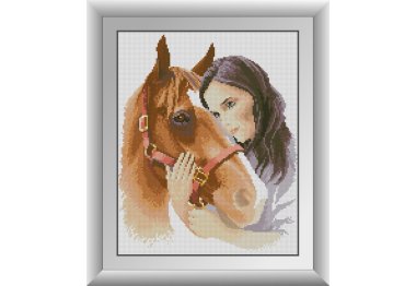 алмазная вышивка 30942 Девушка с лошадью. Набор для рисования камнями