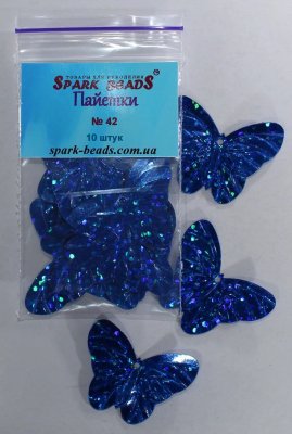 Паєтки Метелик (синя голограма) (10шт. / Уп). Розмір 29х23 мм. №42 - 1