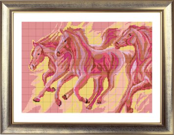 ПВ-036/2 Рожеві коні. Схема для вишивки бісером - 1