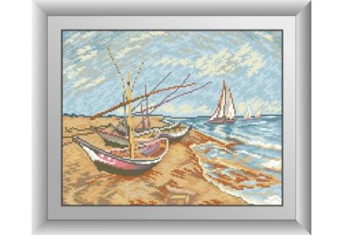 алмазная вышивка 30515 Рыболовные лодки на берегу Сент-Мари. Ван Гог. Набор для рисования камнями