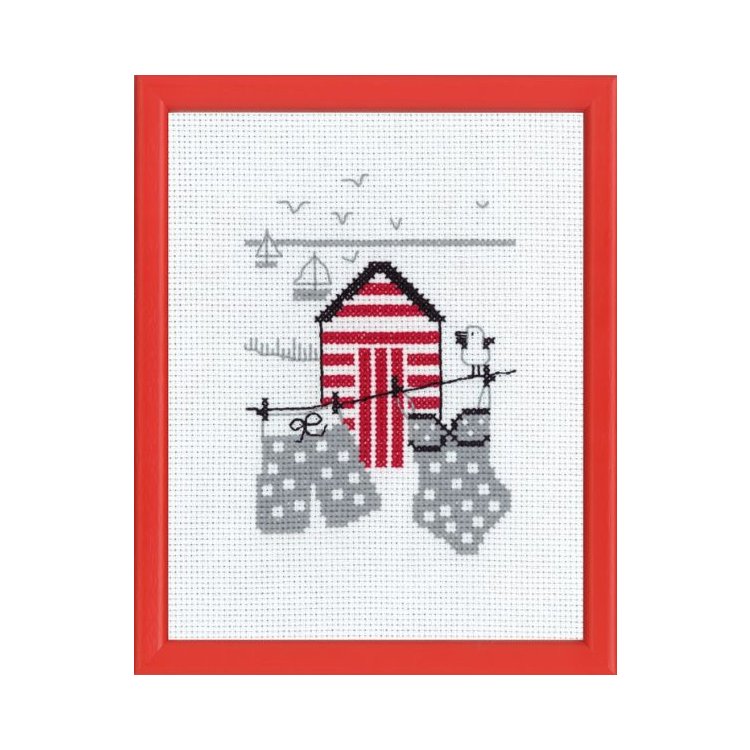 13-7123 Червоний пляжний будиночок. Набір для вишивання хрестом PERMIN - 1