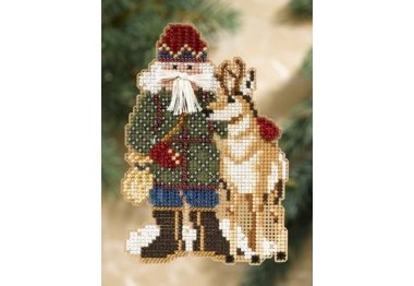 вишивка гладдю MH208303 Санта з оленем. Набір для вишивки в змішаній техниці Mill Hill