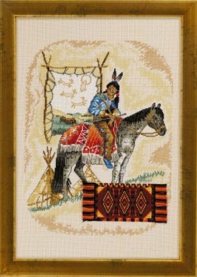 70-4330 Індіанець з конем. Набір для вишивання хрестом PERMIN - 1
