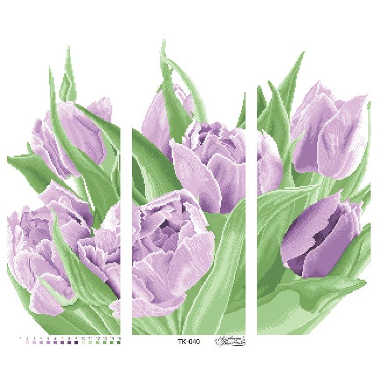 ТК-038 Триптих зеленые ирисы, тюльпаны, каллы. Схема для вышивки бисером (атлас) ТМ Барвиста Вишиванка - 1