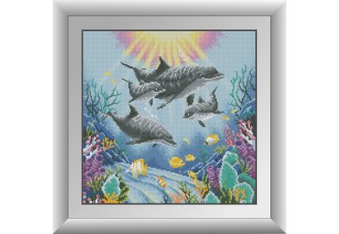 алмазная вышивка 30659 Семейство дельфинов. Набор для рисования камнями Dreamart