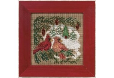 вишивка гладдю MH140301 Кардинали в лісі. Набір для вишивки в змішаній техніці Mill Hill