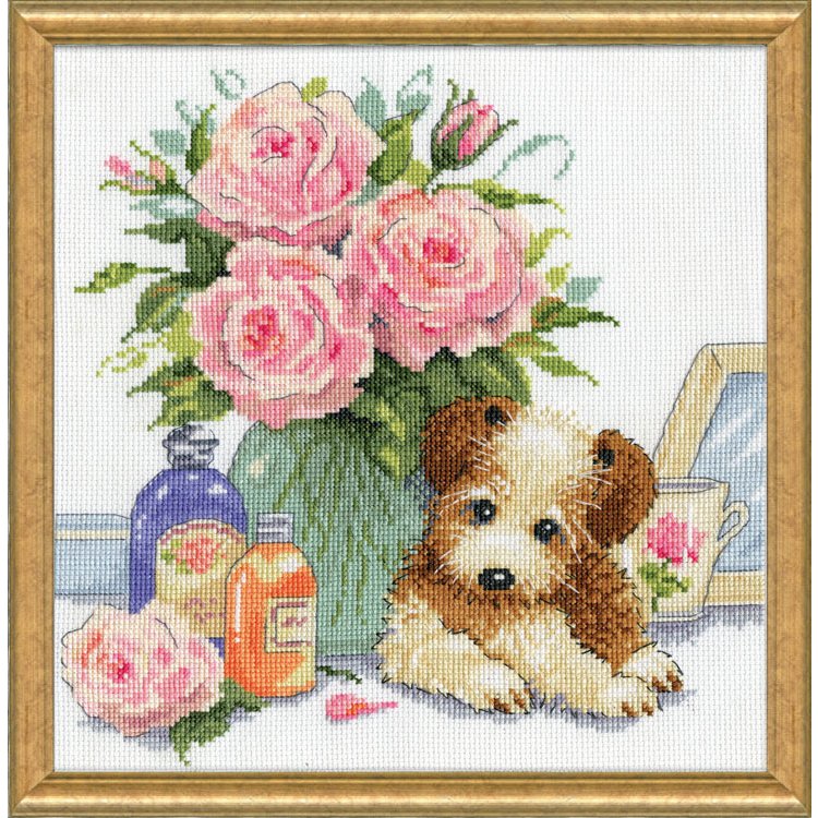 Щеня з трояндами. Набір для вишивки хрестиком Design Works арт. dw3264 - 1