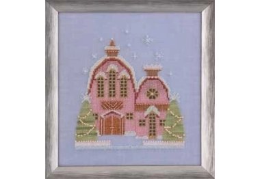  NC162 Little Snowy Pink Cottage//Маленький засніжений рожевий котедж. Схема для вишивки хрестиком на папері Nora Corbett