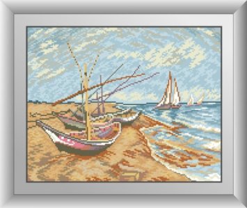 30515 Рыболовные лодки на берегу Сент-Мари. Ван Гог. Набор для рисования камнями - 1