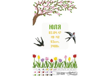  ТЛ-020 Метрика дитини «Весна». Схема для вишивки бісером (габардин) ТМ Барвиста Вишиванка