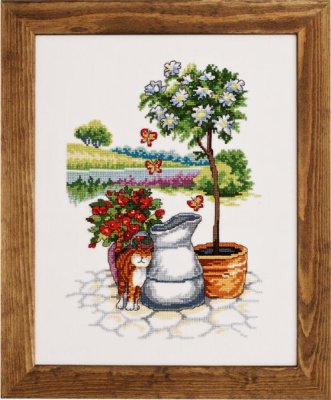 90-2358 Кот с цветами. Набор для вышивания крестом PERMIN - 1