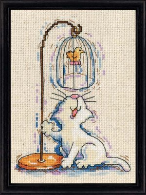 Кот и птичка. Набор для вышивки крестом Design Works арт. dw2872 - 1