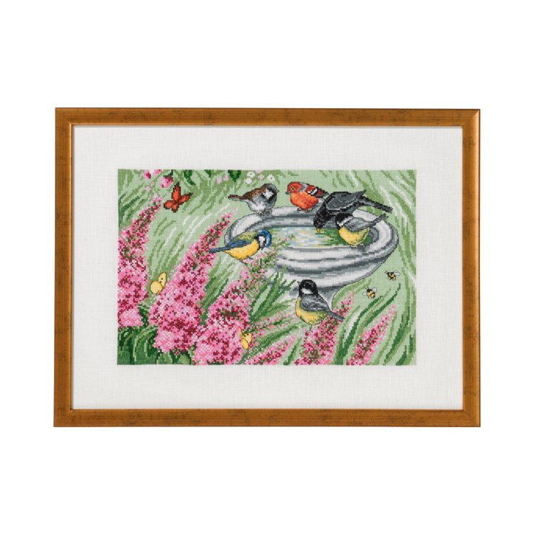 70-9396 Купание птиц в саду (Bird bath Garden. Набор для вышивания крестом PERMIN - 1