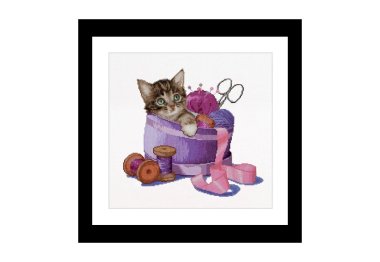  736A Sewing basket kitten Aida. Набір для вишивки хрестом Thea Gouverneur