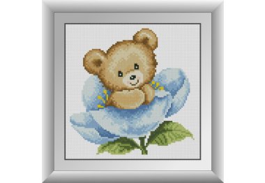 алмазна вишивка 30763 Ведмедик в синій квітці. Набір для малювання камінням Dreamart