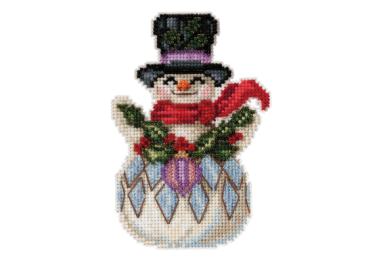 вышивка гладью JS202115 Снеговик с падубом. Набор для вышивки в смешанной технике Mill Hill