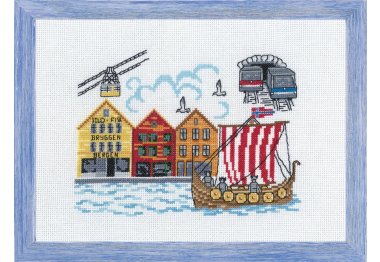  92-7595 Пристань в Бергене (Wharf in Bergen. Набор для вышивания крестом PERMIN