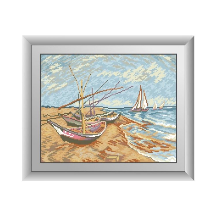 30515 Рыболовные лодки на берегу Сент-Мари. Ван Гог. Набор для рисования камнями - 1