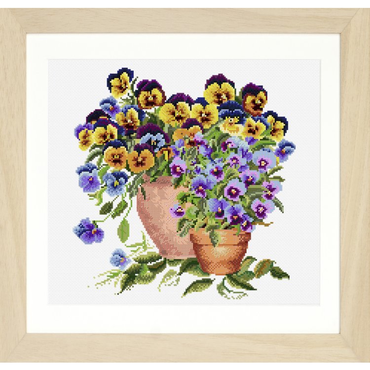 601 Potted Pansies Linen. Набір для вишивки хрестом Thea Gouverneur - 1