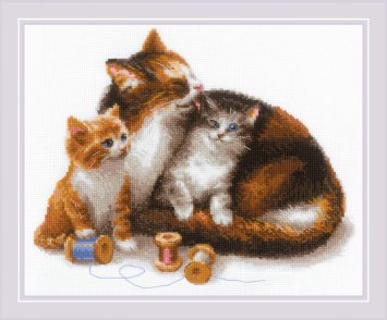 1811 Кошка с котятами. Набор для вышивки крестом Риолис - 1