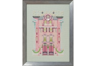  NC283 Рожевий едвардіанський будинок. Схема для вишивки хрестиком на папері Nora Corbett