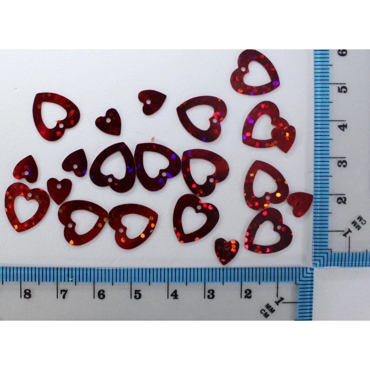Пайетки Сердечки (красные голограмма), 20 грамм. Размер 12*13мм. №72 - 1