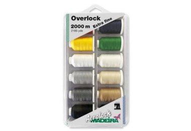 нитки для вышивания Набор армированных ниток Aerolock №180 Blister Box Miniking, 12 цветов, 12х1200 м MADEIRA  арт. 8091